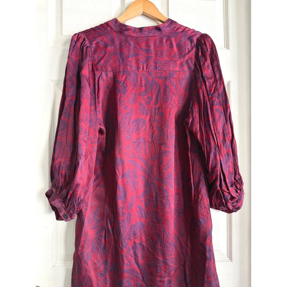 Size M See You Soon deep red navy silky shirt dress loose slouch fit puff sleeve - Picture 4 of 5
